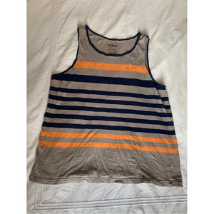 Men’s Large Grey/Orange/Blue Striped Tank Top (Large)